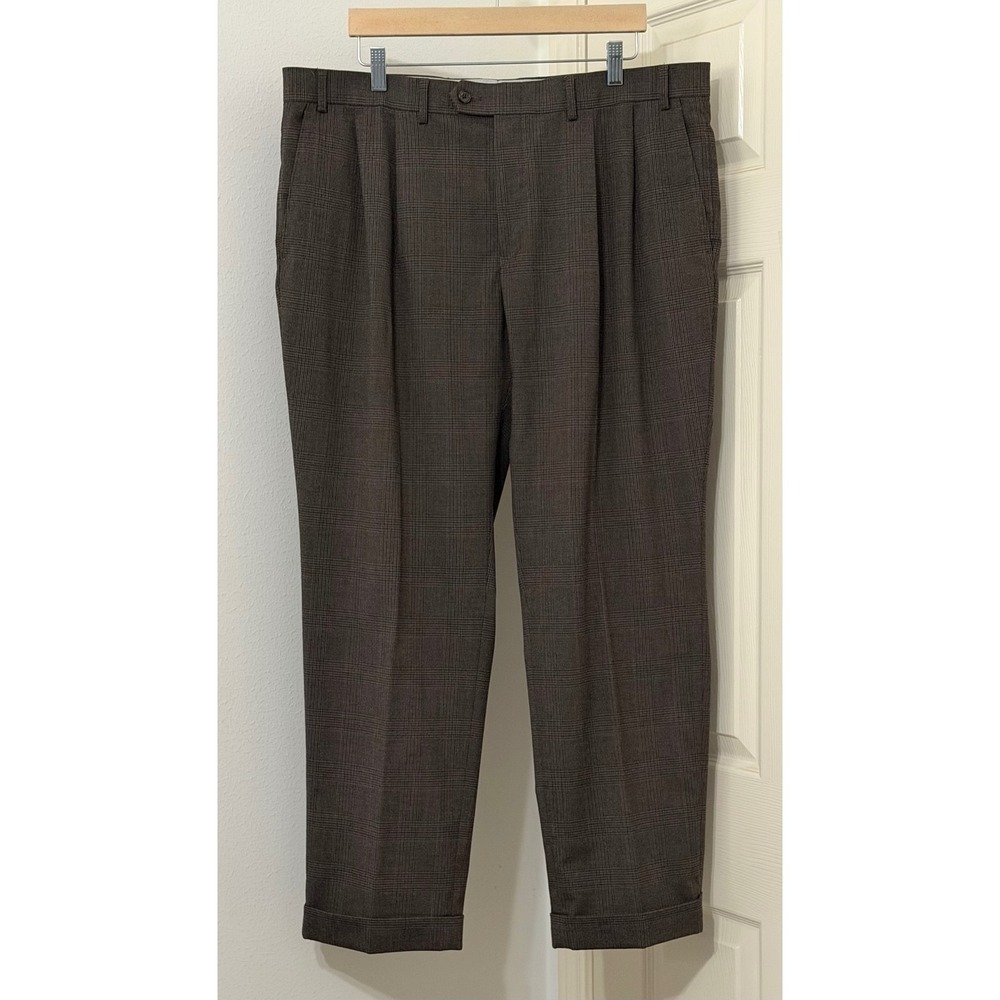 Ralph Lauren Mens sz 38x30 Brown Glen Plaid Pleated Cuffed Dress Pants Trousers